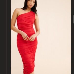 ANTHROPOLOGIE | One Shoulder Rouched Red Dress | Medium